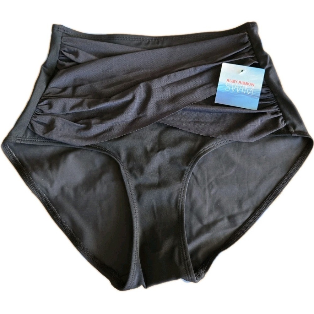 NEW Ruby Ribbon‎ Swim HIGH WAISTED Swim Bikini Bottoms Womens Small #1912 Black
